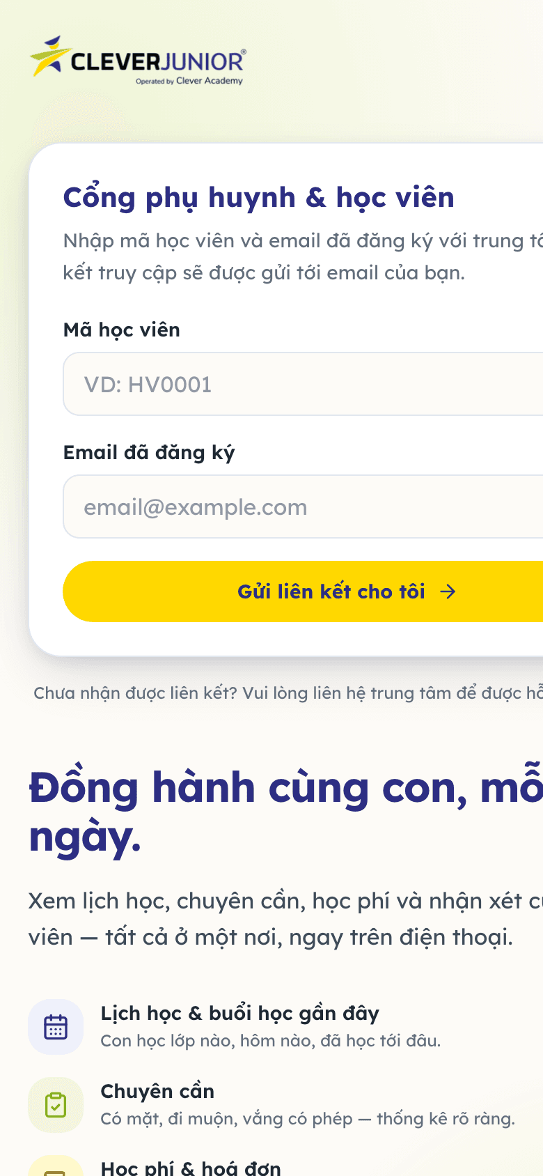 Cổng phụ huynh trên điện thoại